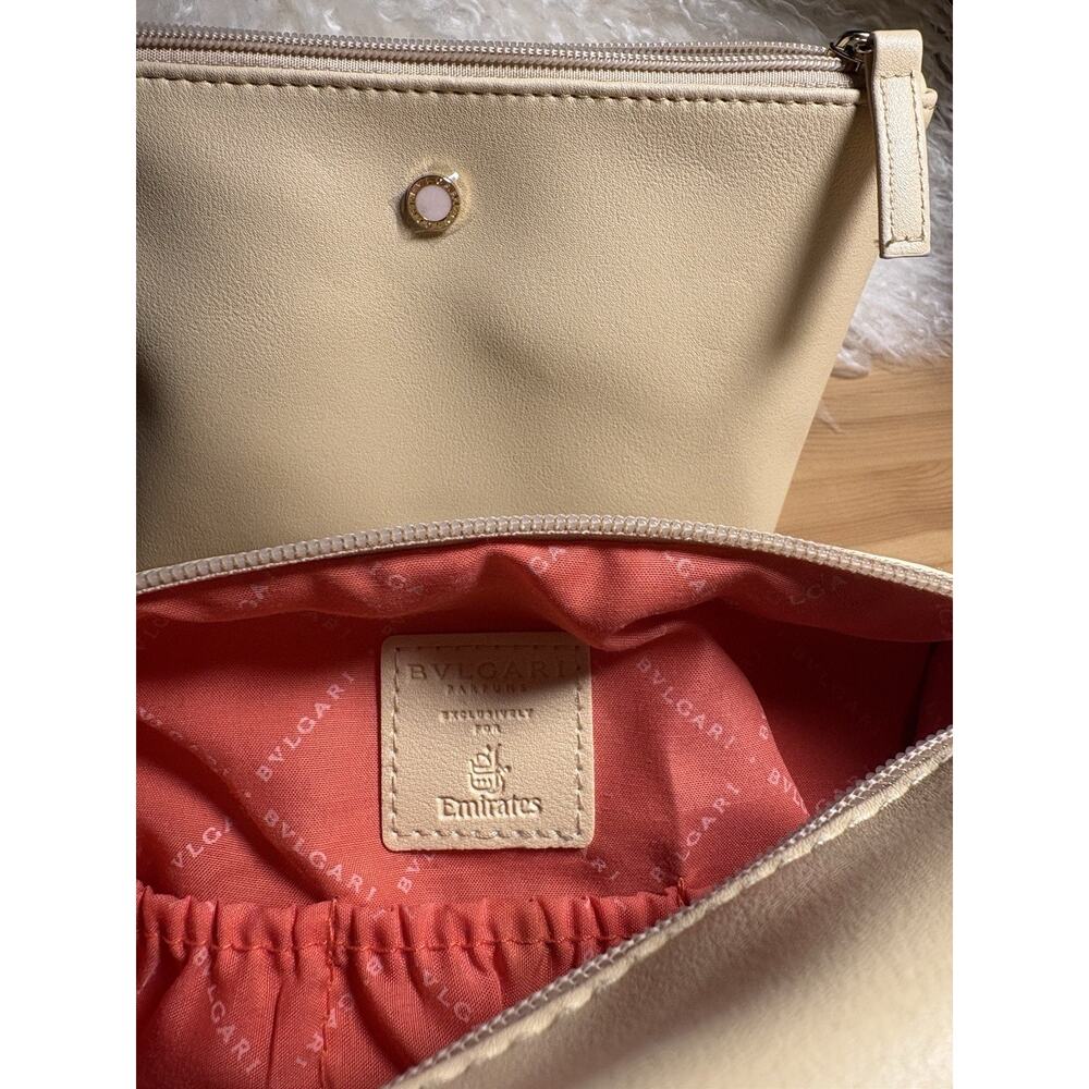 Set of 2 Bvlgari Emirates Makeup Bag Beige Zip Cosmetic Pouch Pocket